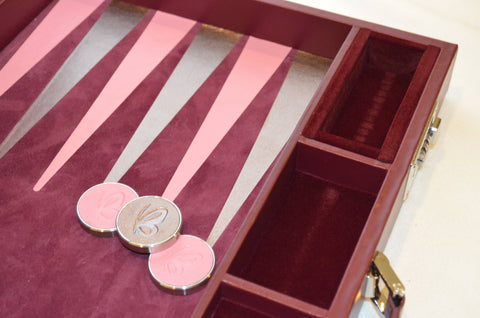 Maroon-Mauvilous-Gunmetal Tournament Style Backgammon Set