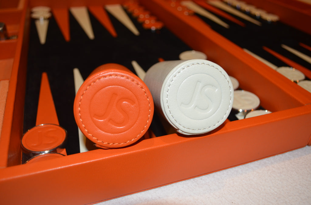 Game Backgammon, Orange Couture Leather