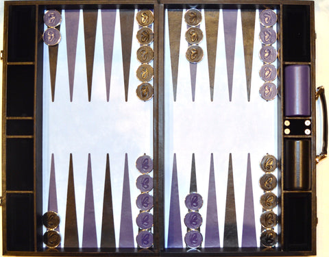 Black-Plum-Light Grey Tournament Style Backgammon Set